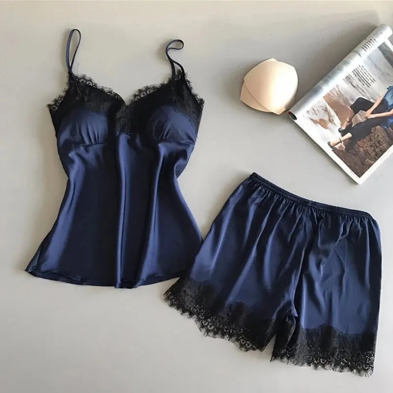 Women's Lace Trim V-Neck Pajama Set – Sensual Comfort Meets Elegant Design