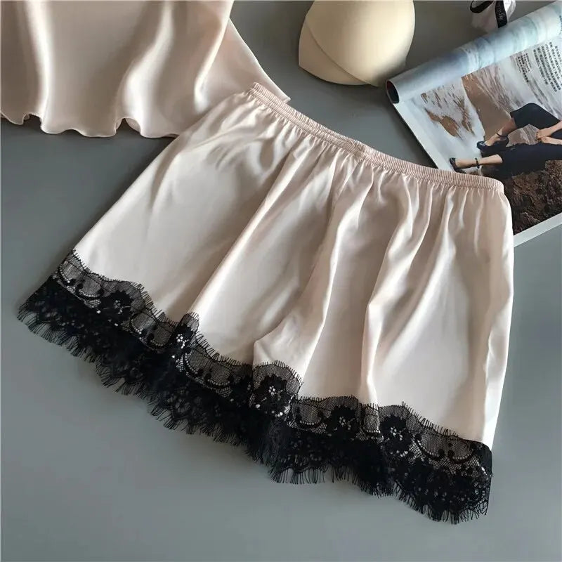 Women's Lace Trim V-Neck Pajama Set – Sensual Comfort Meets Elegant Design