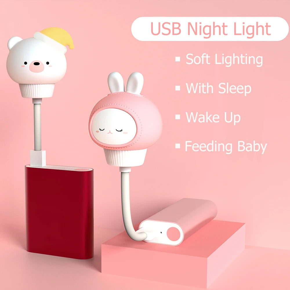 USB Cartoon Cute Night Light With Remote Control Babies Bedroom Decorative Feeding Light Bedside For Kids
