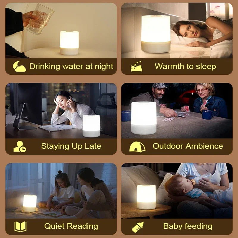 Dimmable Touch-Control Bedside Lamp – 3-Level LED Night Light with Charging Base