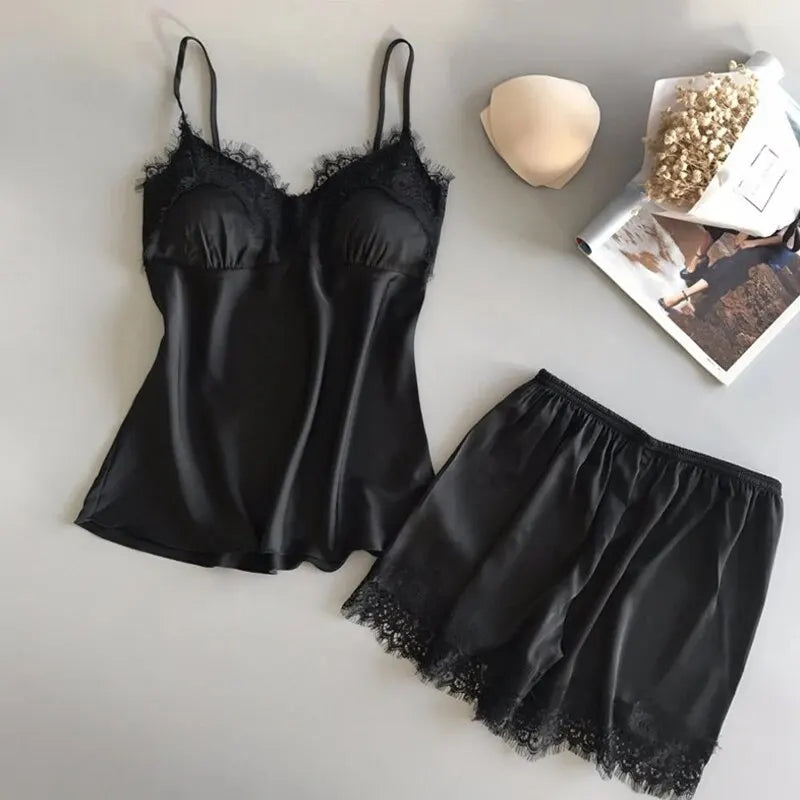 Women's Lace Trim V-Neck Pajama Set – Sensual Comfort Meets Elegant Design